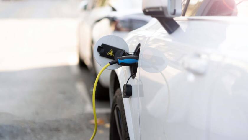 EV car or electric car at the charging station