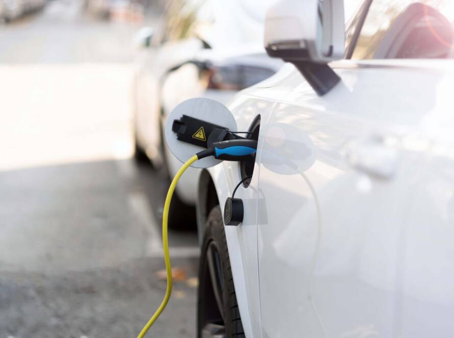 EV car or electric car at the charging station